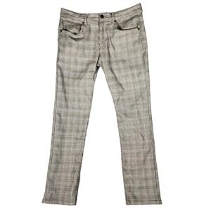 Fried Denim Plaid Pants Mens 38x32 Grey Excellent Stretch Slim Straight Trousers